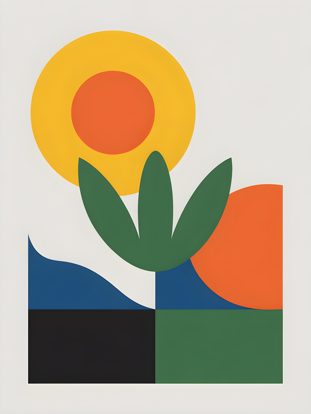 Minimalist Flower with Sun and Landscape Wall Art