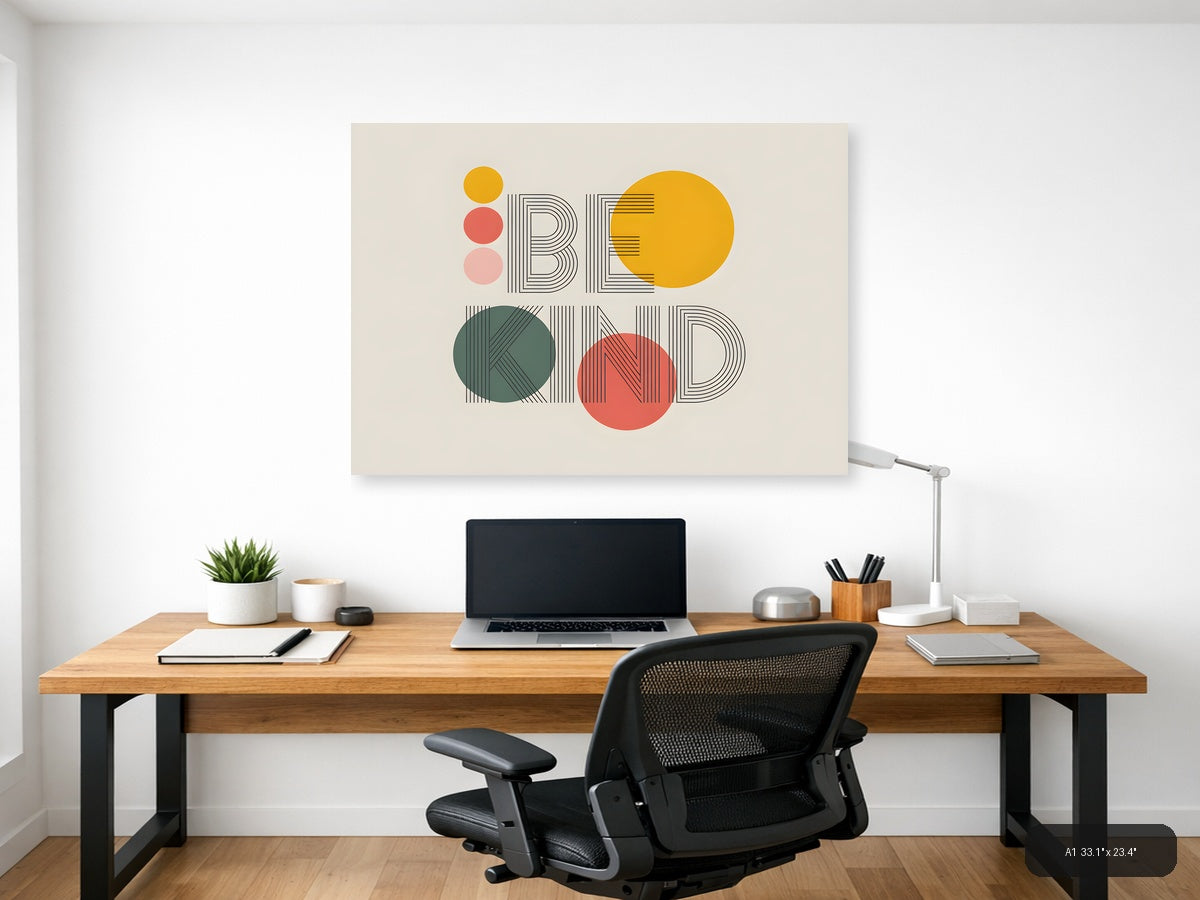 Be Kind Line Art Abstract Circles Wall Art — A1 / Office