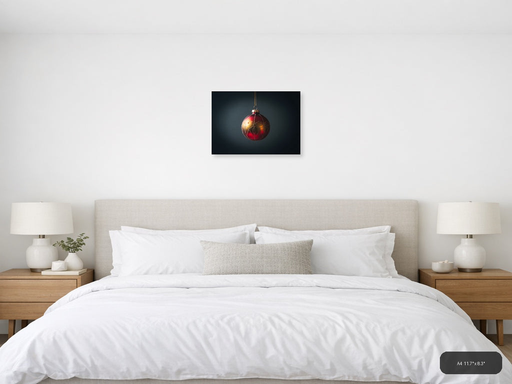Red Gold Christmas Ornament Photography Wall Art — A4 / Bedroom