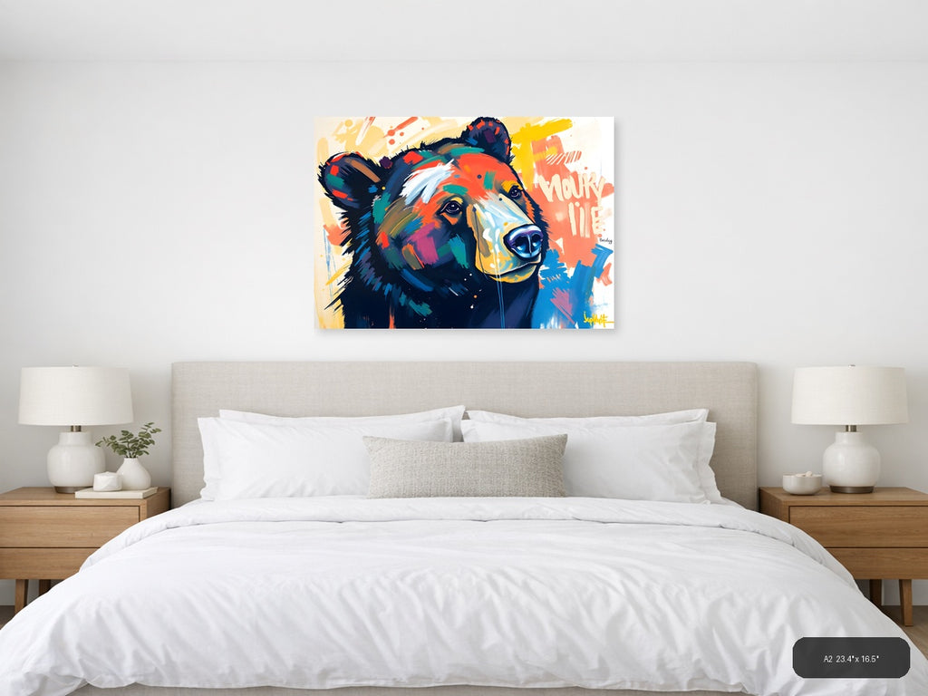 Colorful Abstract Bear Portrait Modern Wall Art — A2 / Bedroom