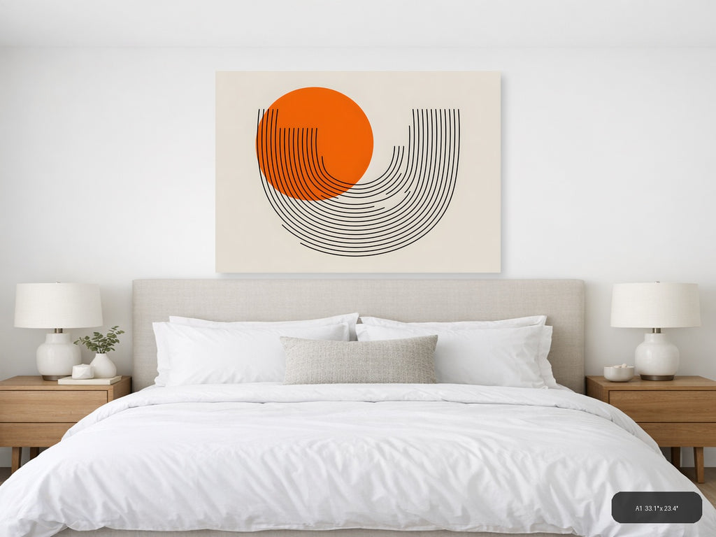 Orange Circle Line Art Modern Abstract Wall Art — A1 / Bedroom