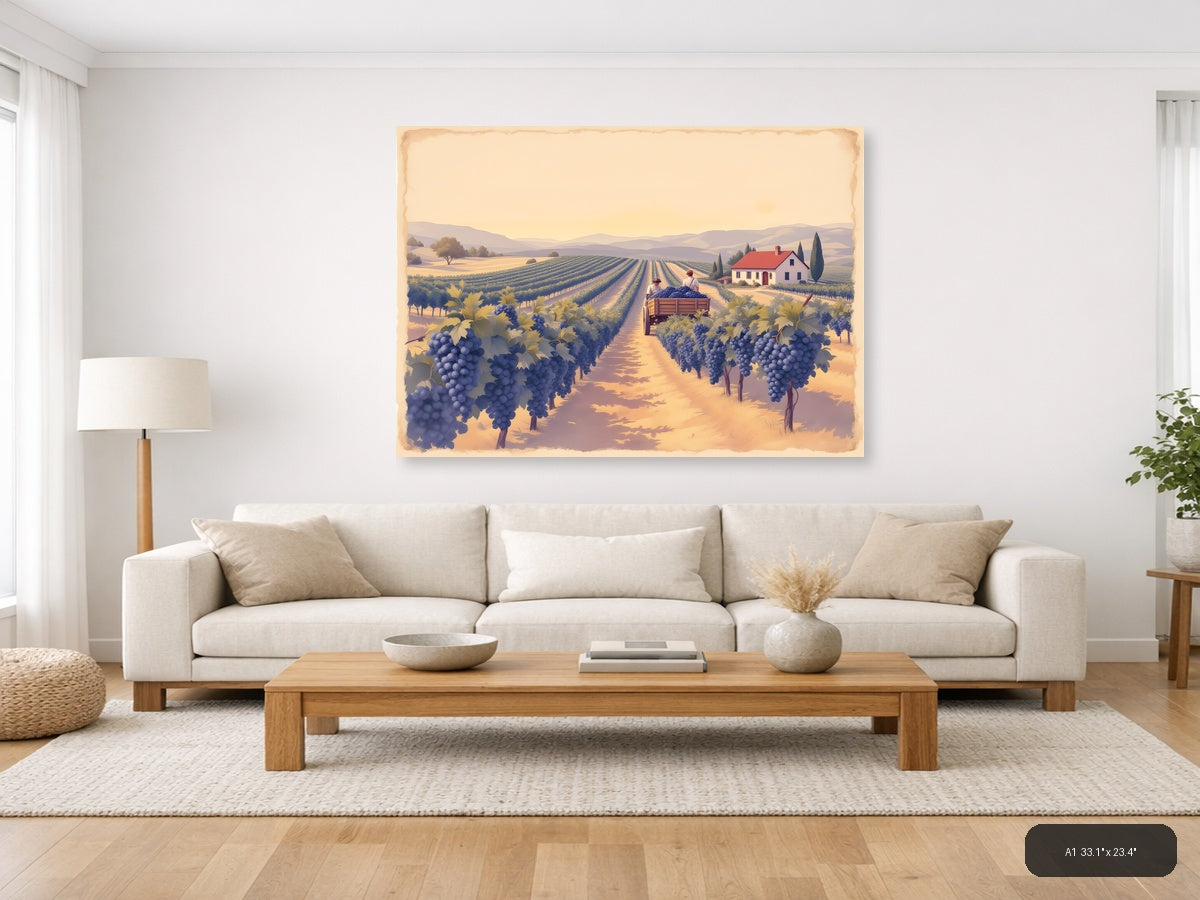 Vintage Tuscan Vineyard Harvest Landscape Wall Art — A1 / Living Room