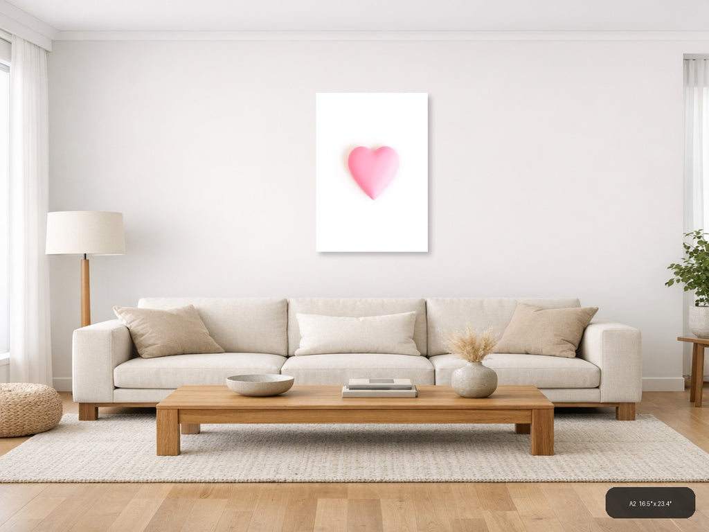 Minimalist Pink Heart with Soft Glow Wall Art — A2 / Living Room