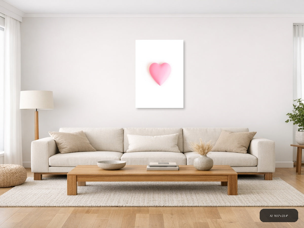 Minimalist Pink Heart with Soft Glow Wall Art — A2 / Living Room
