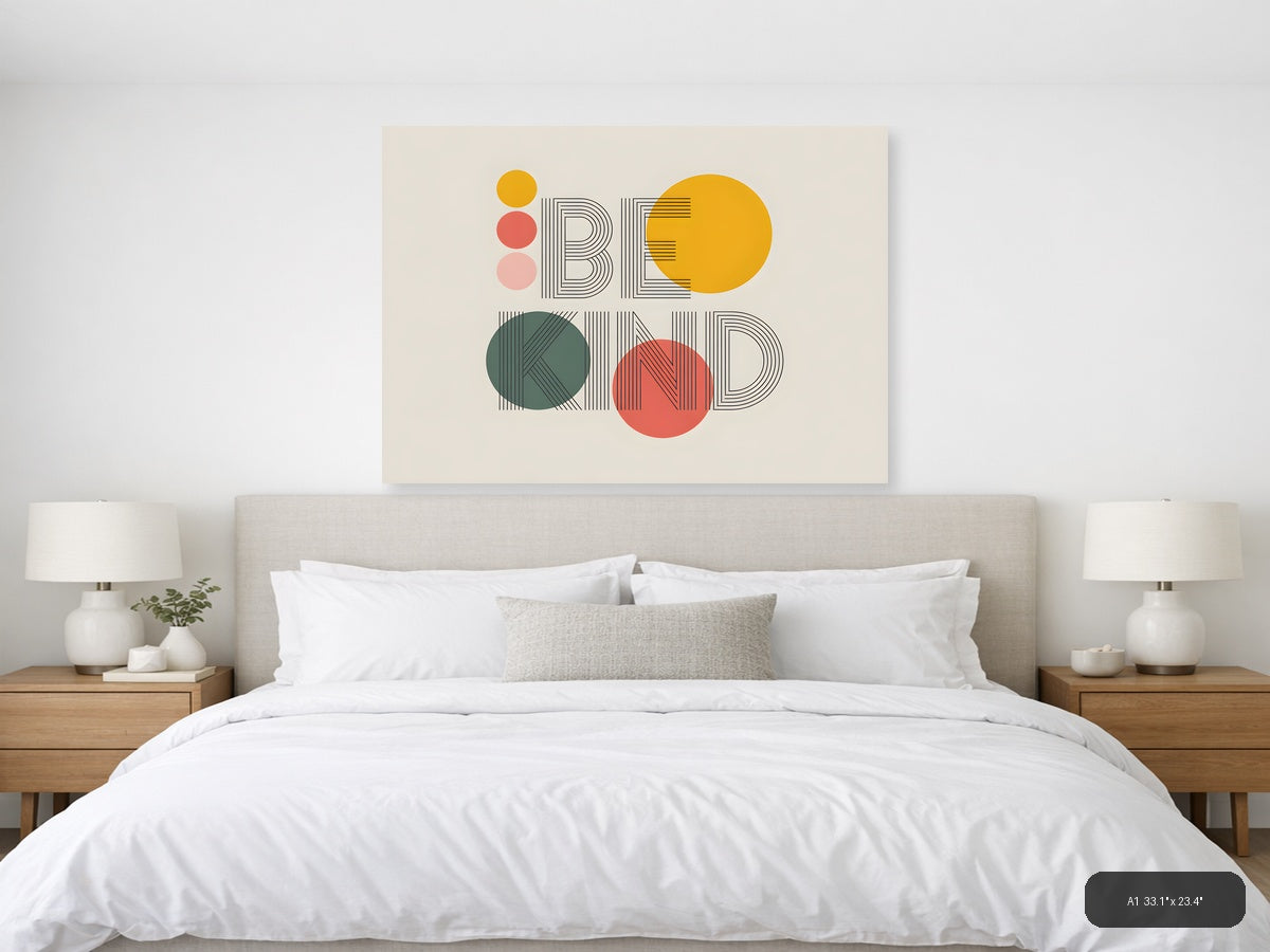 Be Kind Line Art Abstract Circles Wall Art — A1 / Bedroom