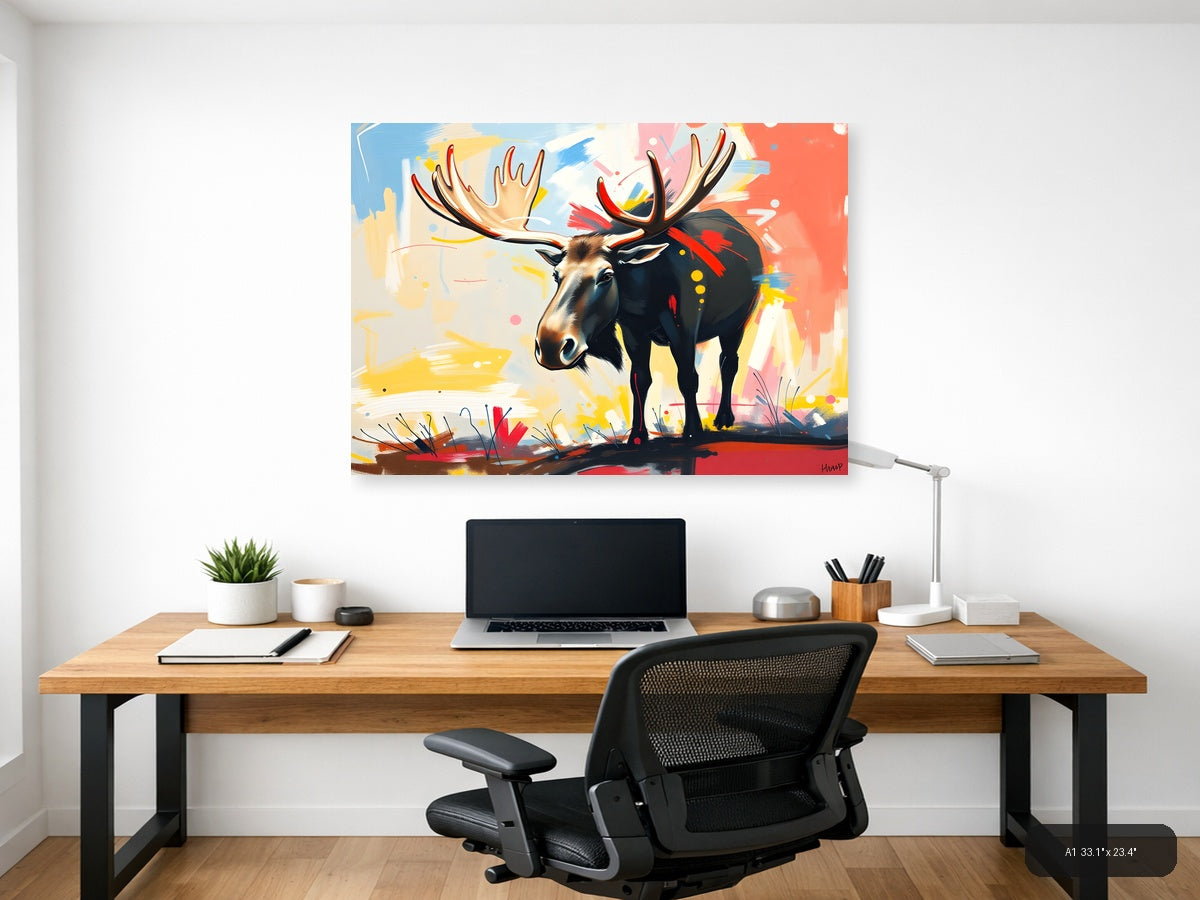 Abstract Moose with Antlers - Modern Colorful Wall Art — A1 / Office