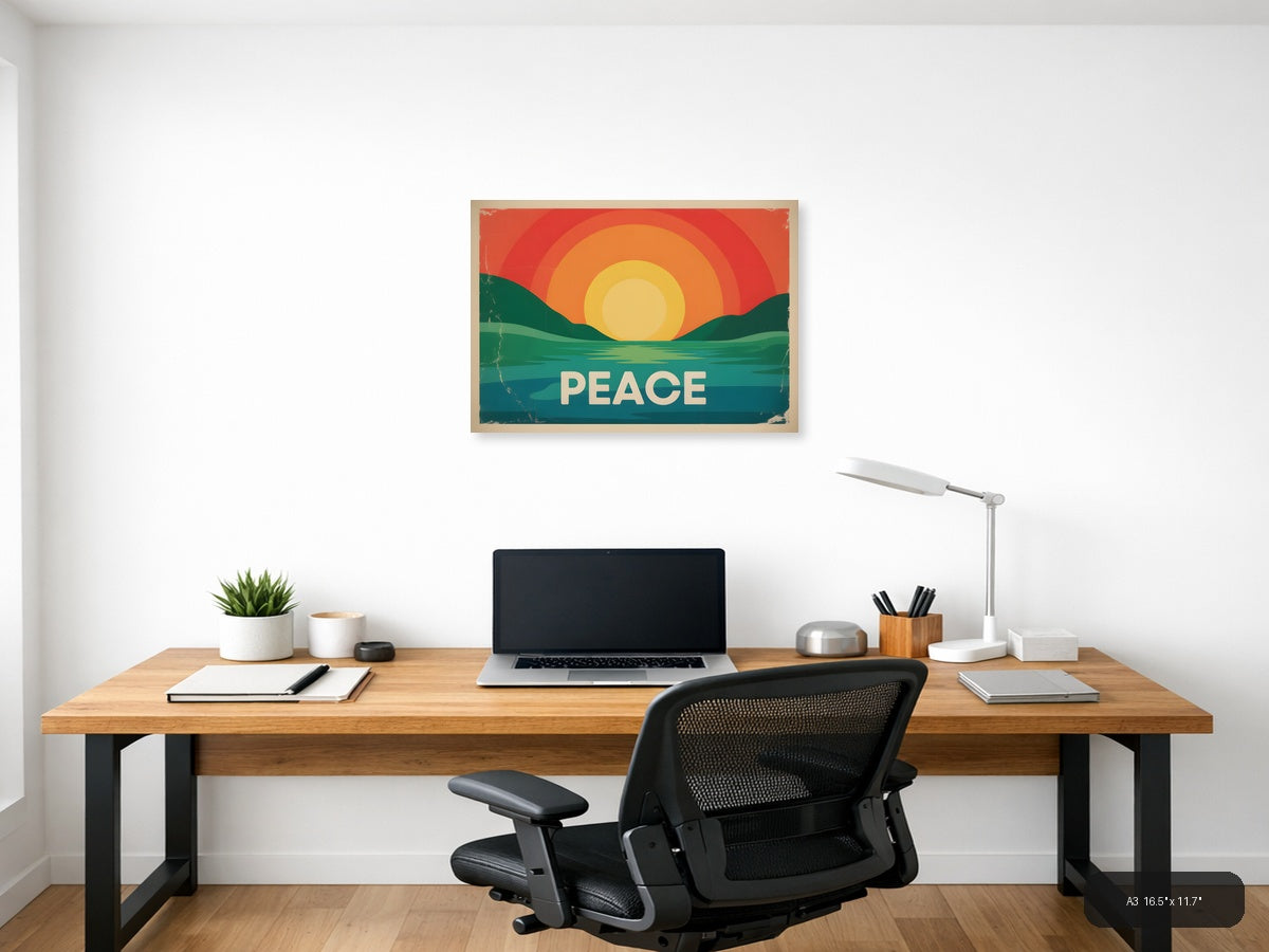 Vintage Sunset Over Water Peace Landscape Wall Art — A3 / Office