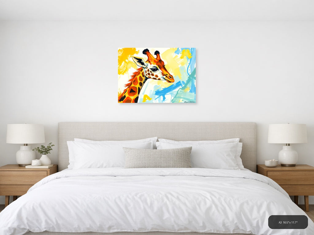 Colorful Abstract Giraffe Portrait Modern Wall Art — A3 / Bedroom
