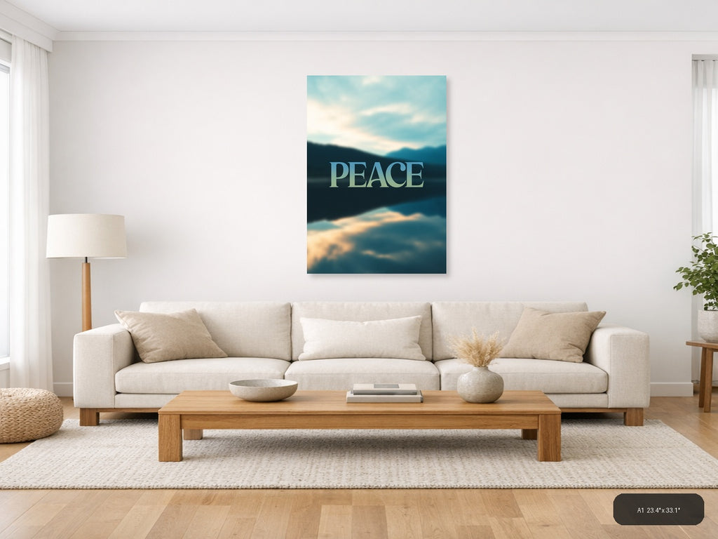 Peace Typography Mountain Lake Landscape Wall Art — A1 / Living Room