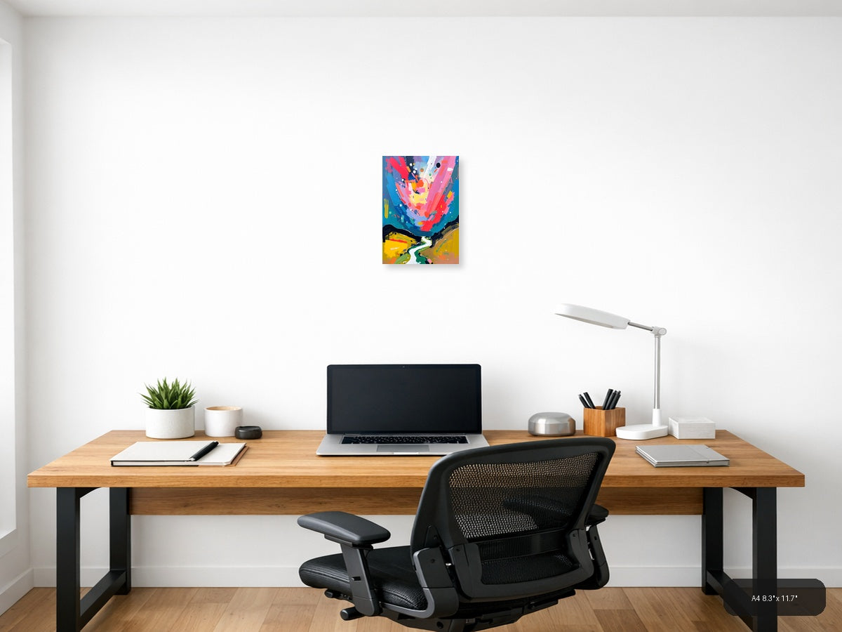 Vibrant Abstract Landscape with River - Colorful Wall Art — A4 / Office