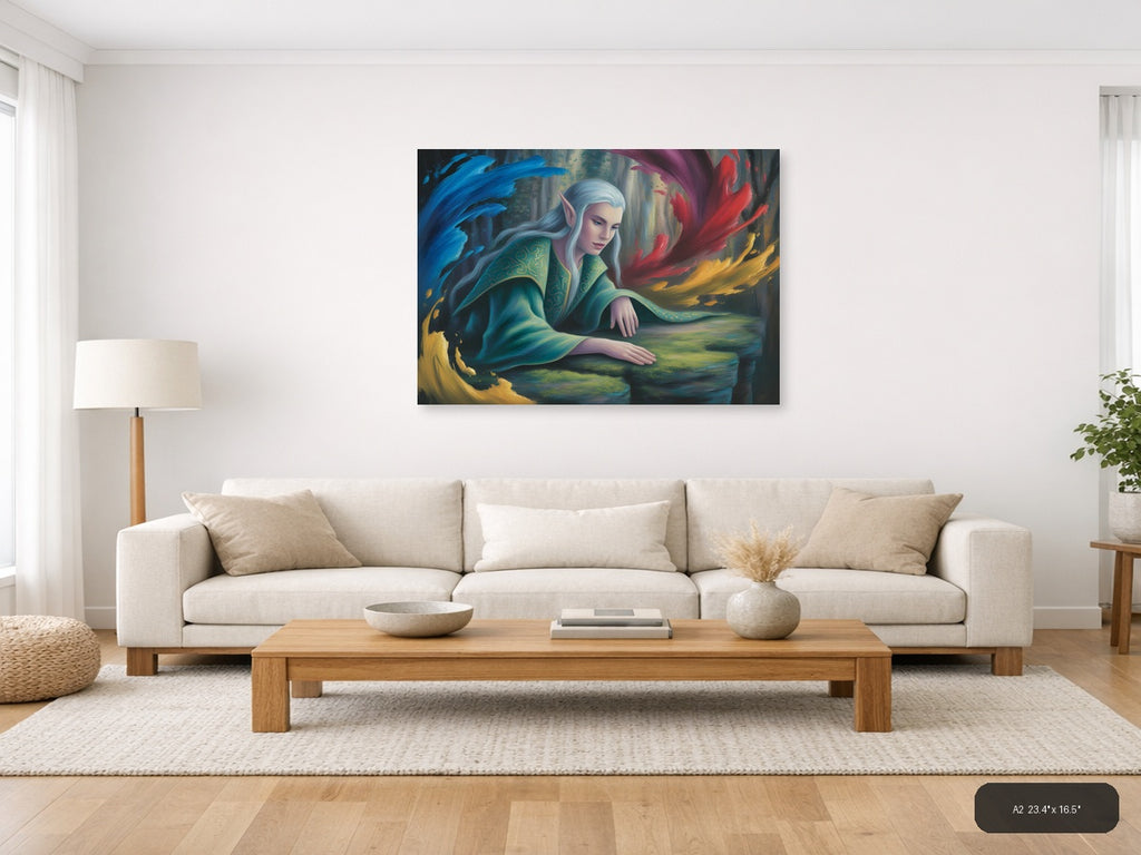 Ethereal Elf with Flowing Robes Abstract Wall Art — A2 / Living Room