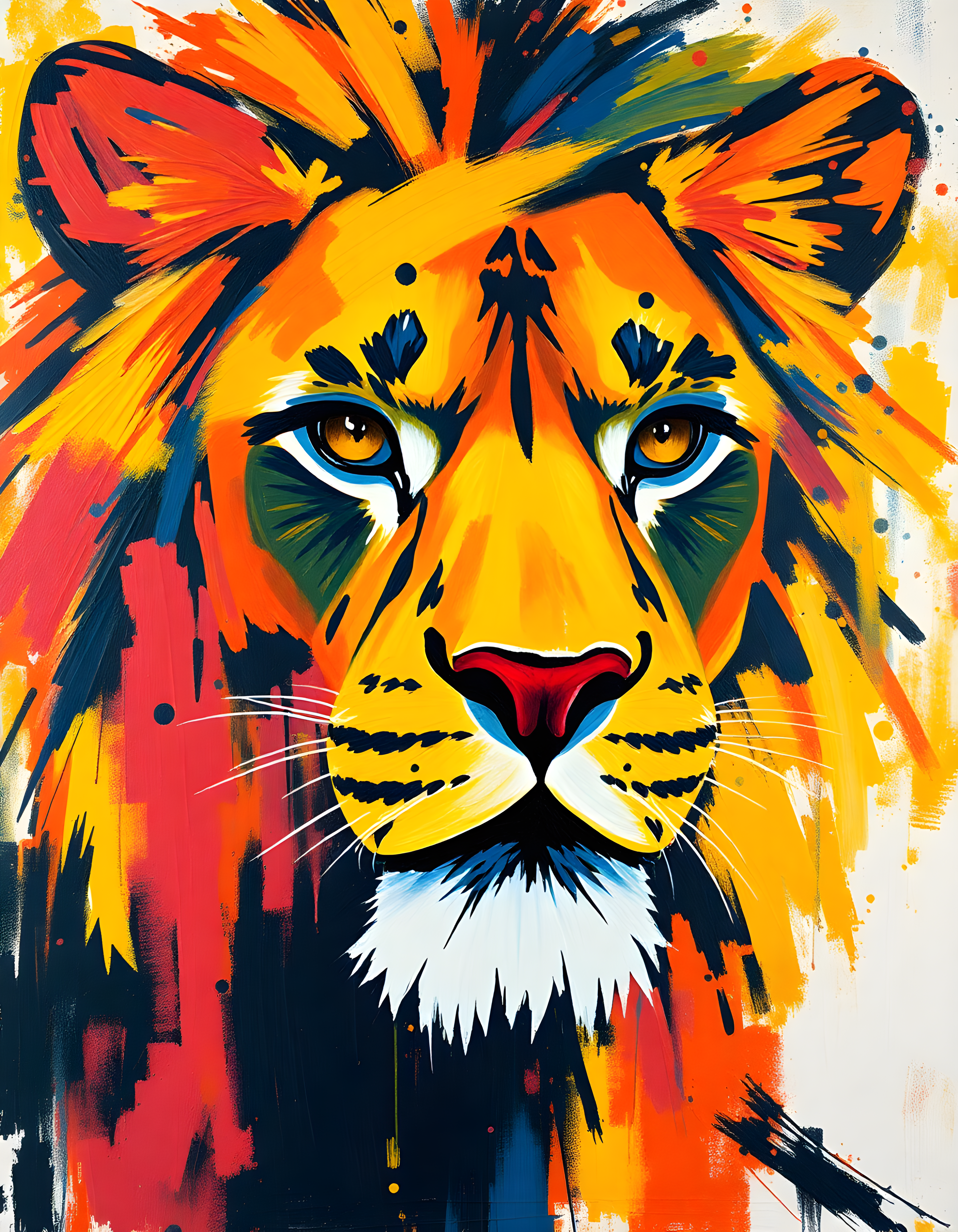 Vibrant Abstract Lion Head Colorful Wall Art