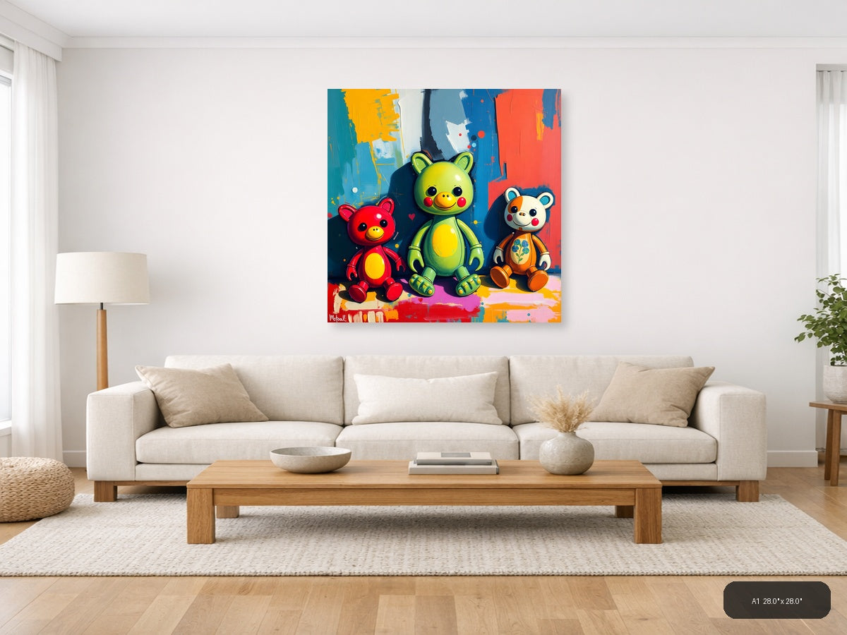 Colorful Bear Friends Abstract Pop Art Wall Art — A1 / Living Room