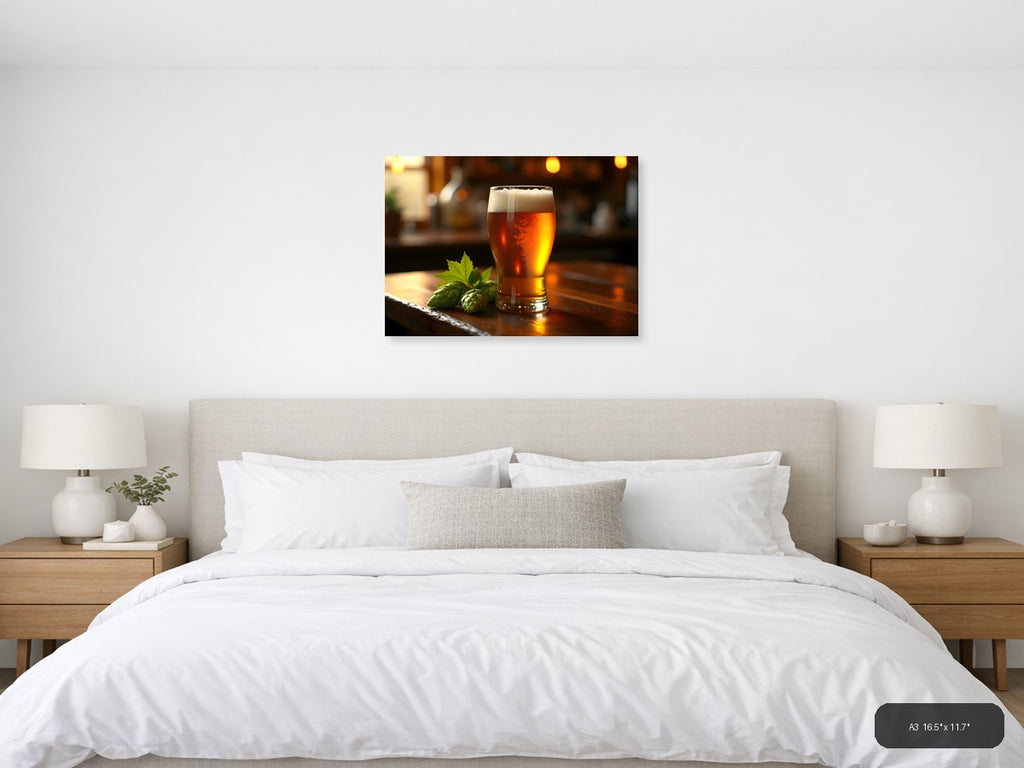 Craft Beer with Hops Photography Wall Art — A3 / Bedroom