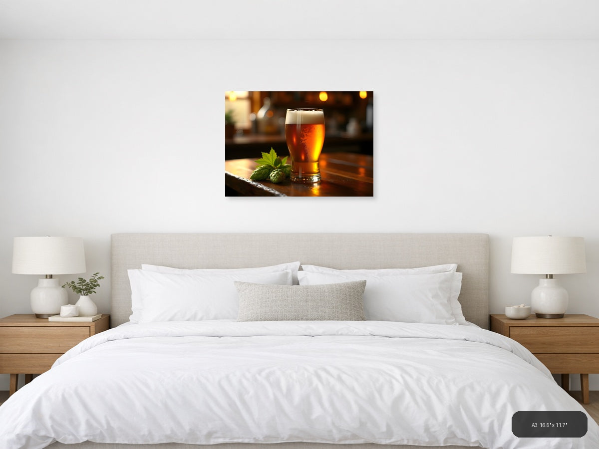 Craft Beer with Hops Photography Wall Art — A3 / Bedroom