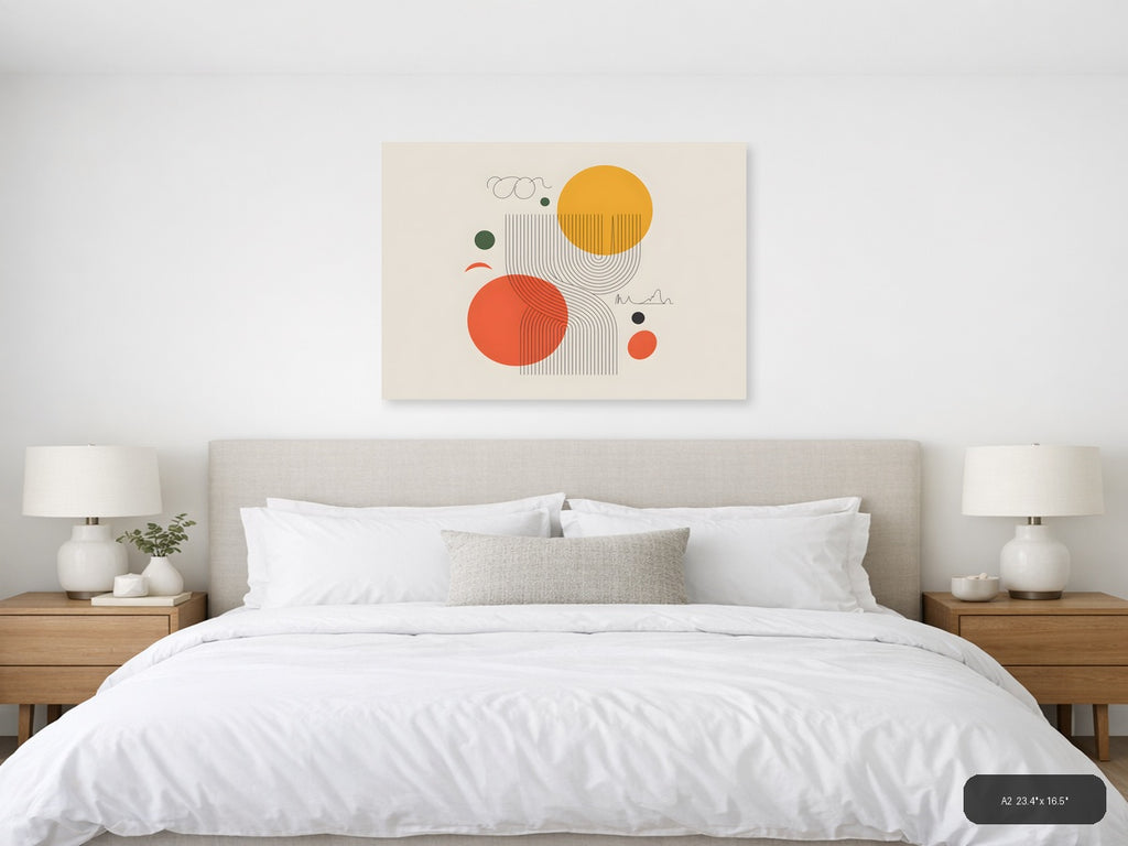 Modern Line Art with Geometric Circles Wall Art — A2 / Bedroom