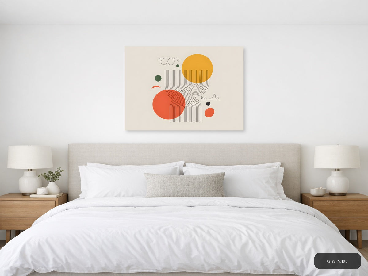 Modern Line Art with Geometric Circles Wall Art — A2 / Bedroom