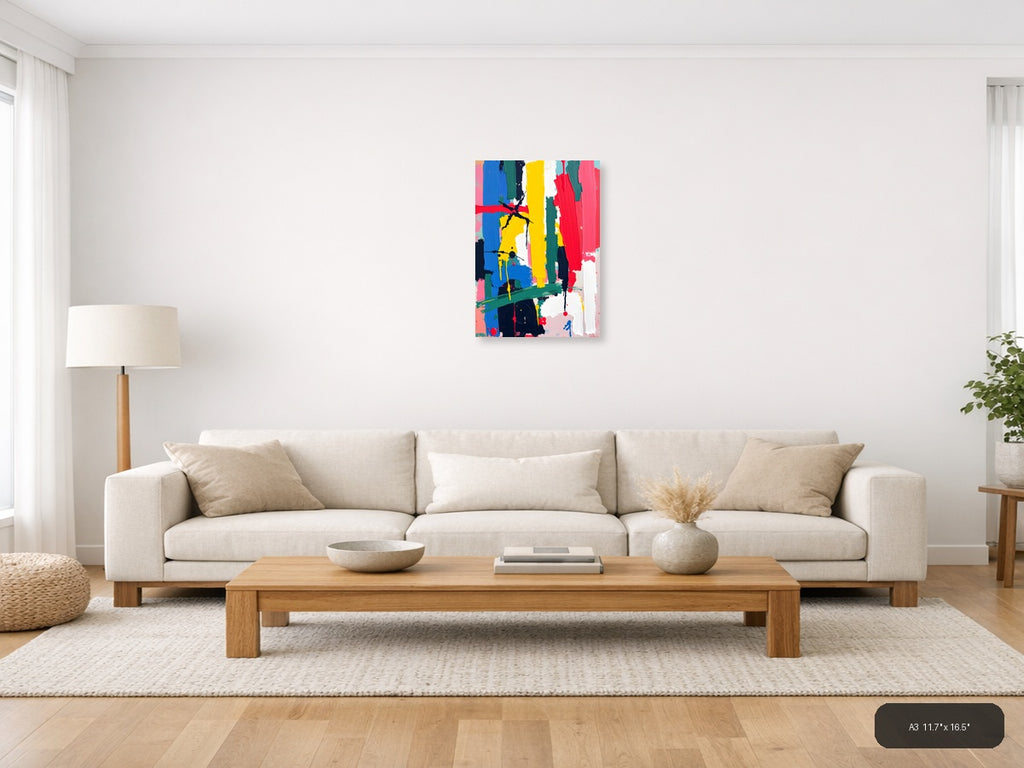 Vibrant Abstract Expressionist Vertical Stripes Wall Art — A3 / Living Room