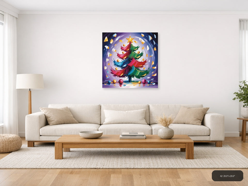 Abstract Christmas Tree with Gold Star | Modern Wall Art — A2 / Living Room