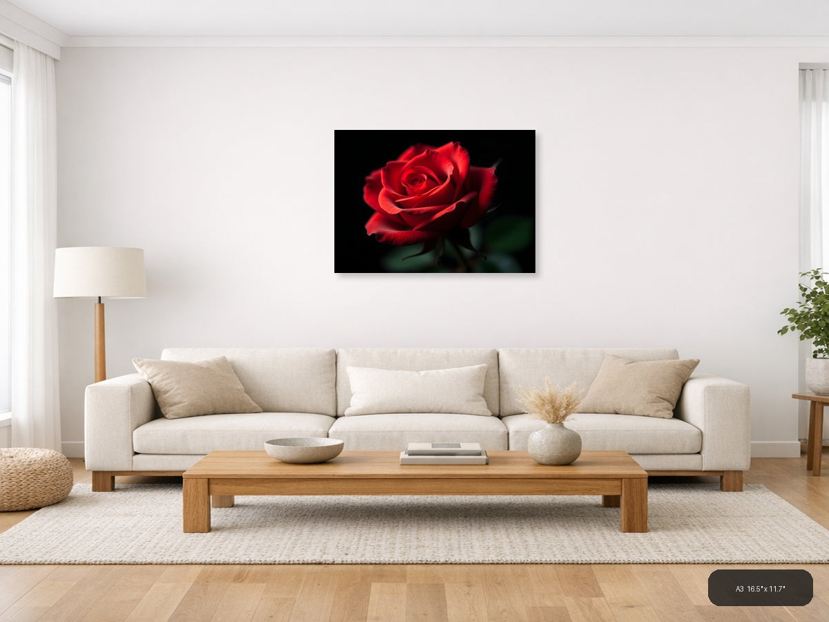 Red Rose on Black - Fine Art Photography Wall Art — A3 / Living Room