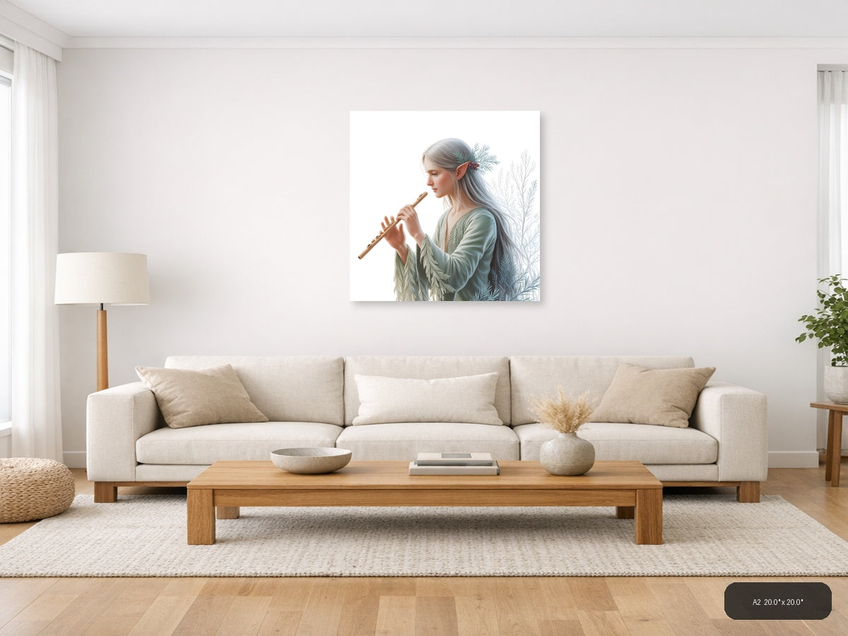 Elf Flute Player Minimalist Wall Art — A2 / Living Room