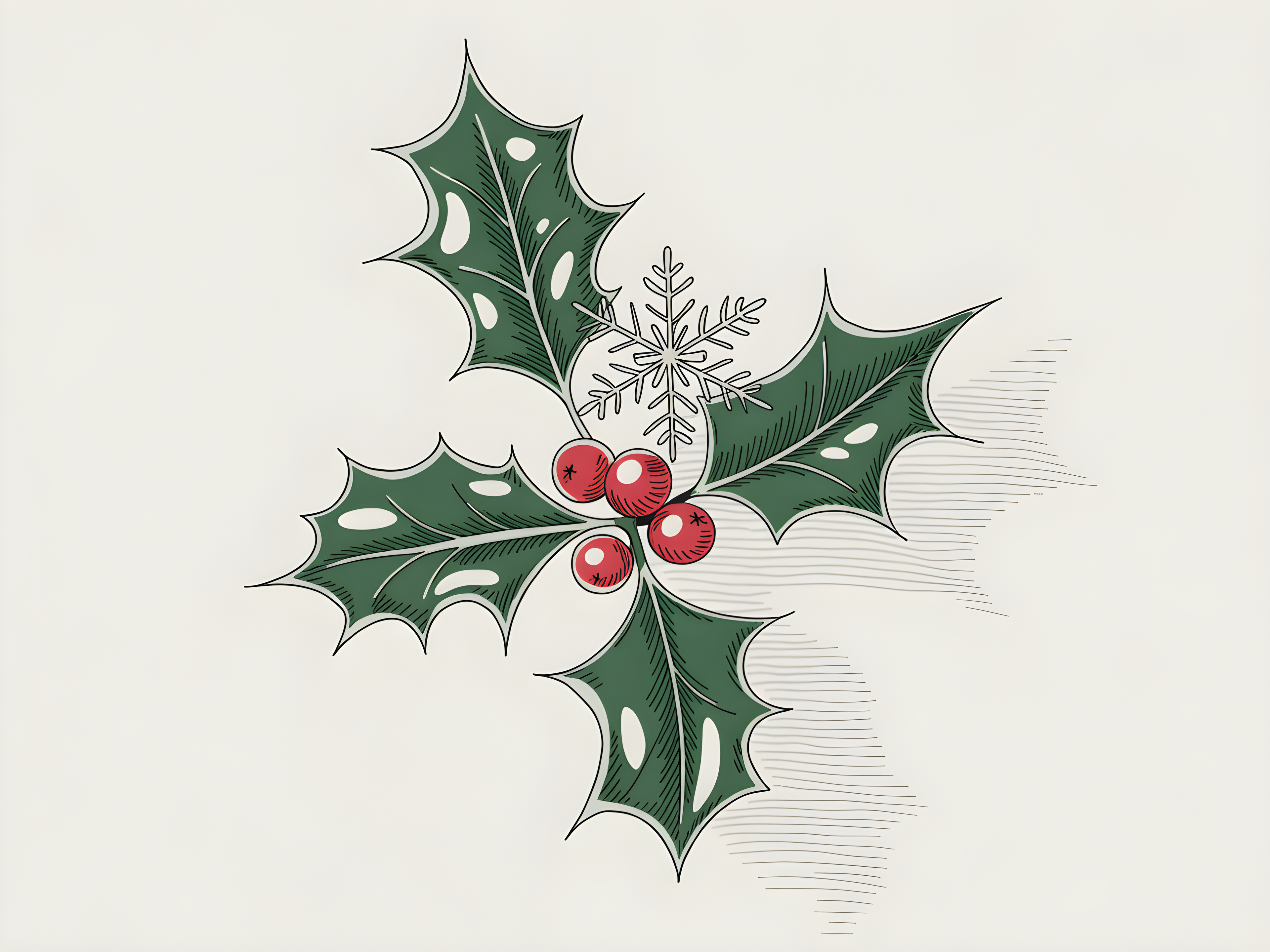 Holly & Snowflake Line Art Christmas Wall Art