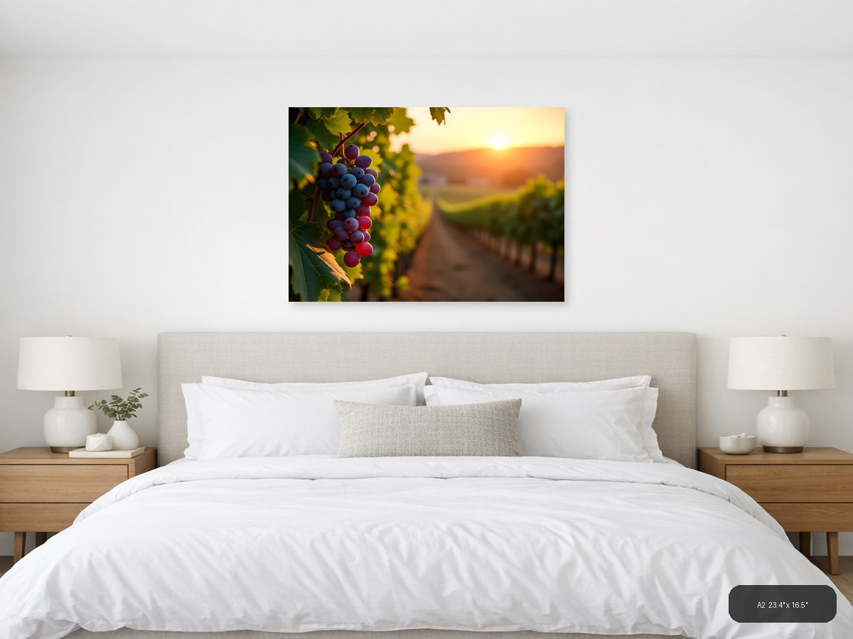 Vineyard Sunset with Purple Grapes Photography Wall Art — A2 / Bedroom