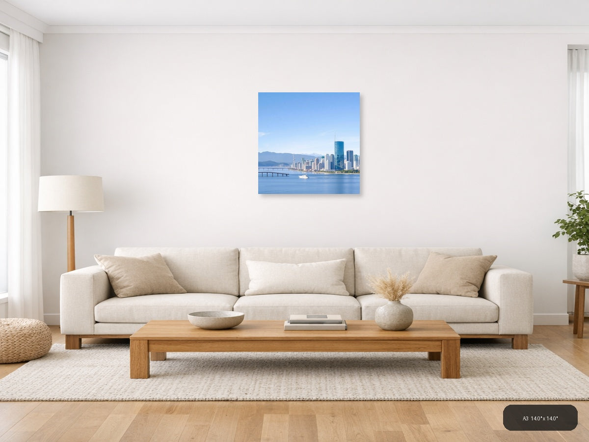 Vancouver Skyline Blue Water Mountains Minimalist Wall Art — A3 (Living Room)