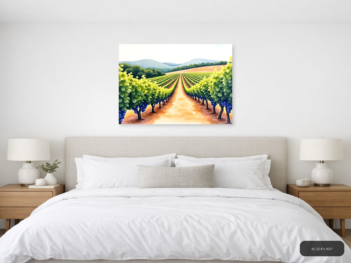Vineyard Landscape Watercolor Wall Art — A2 / Bedroom