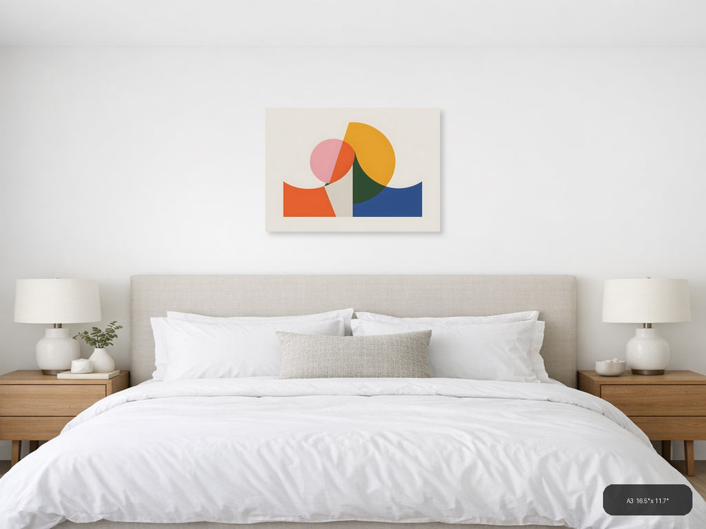 Minimalist Geometric Shapes Abstract Landscape Wall Art — A3 / Bedroom