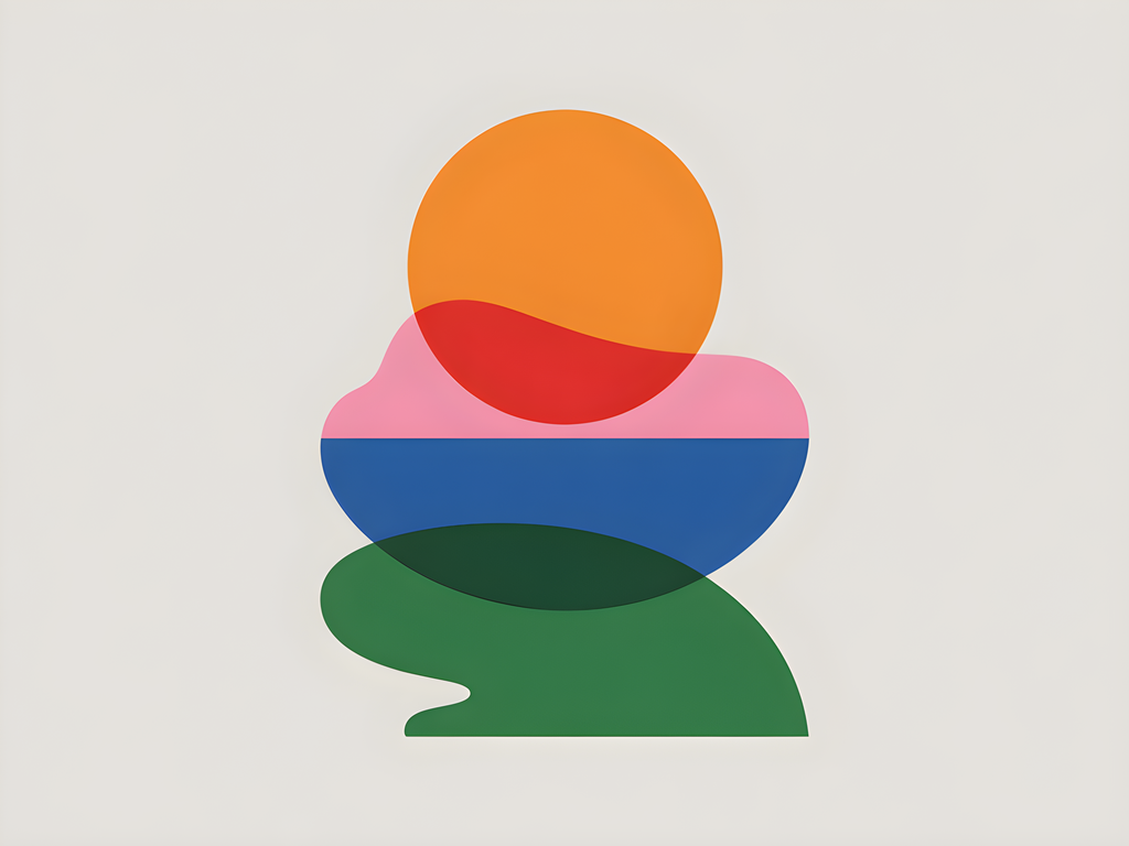 Minimalist Stacked Shapes Orange Red Blue Green Wall Art