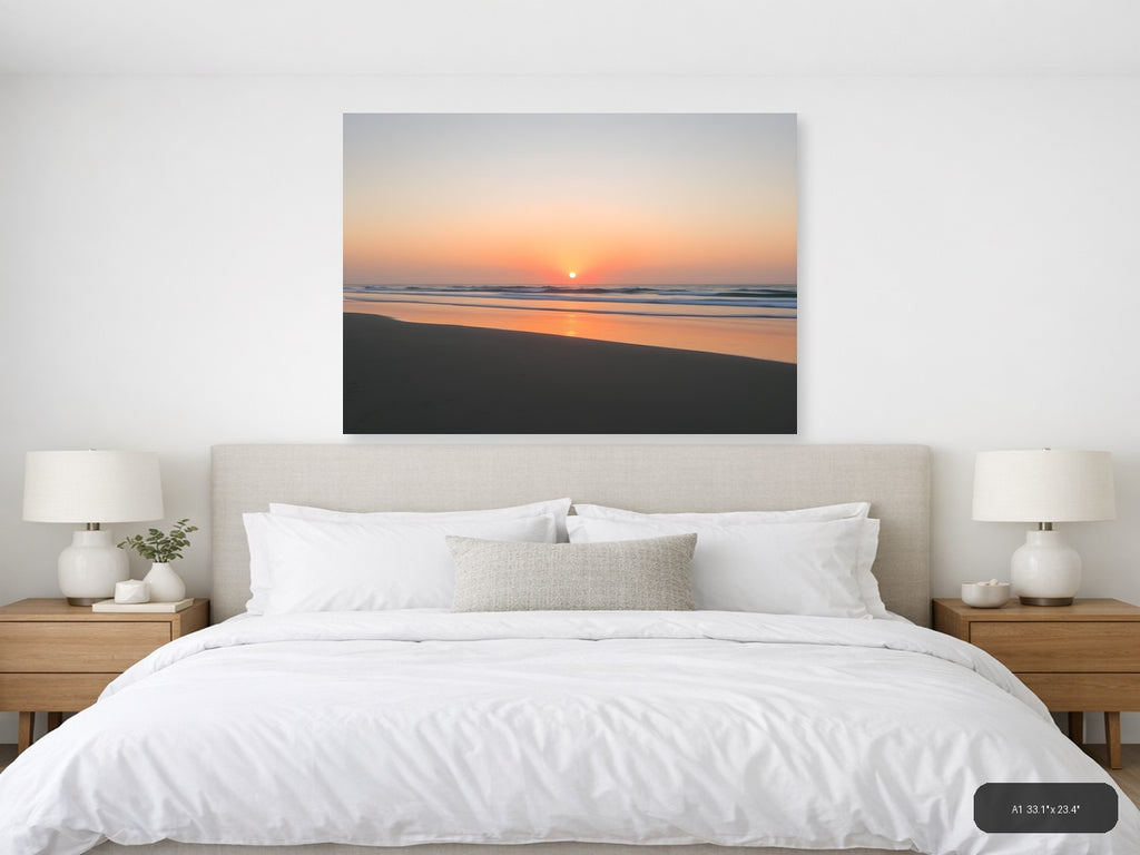 Minimalist Ocean Sunrise Beach Landscape Wall Art — A1 / Bedroom