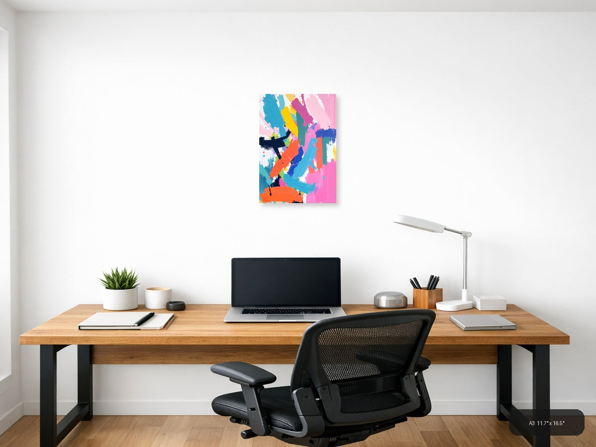 Vibrant Abstract Brushstrokes Colorful Modern Wall Art — A3 / Office