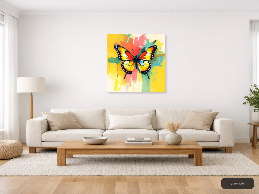 Colorful Abstract Butterfly with Paint Splash Wall Art — A2 / Living Room