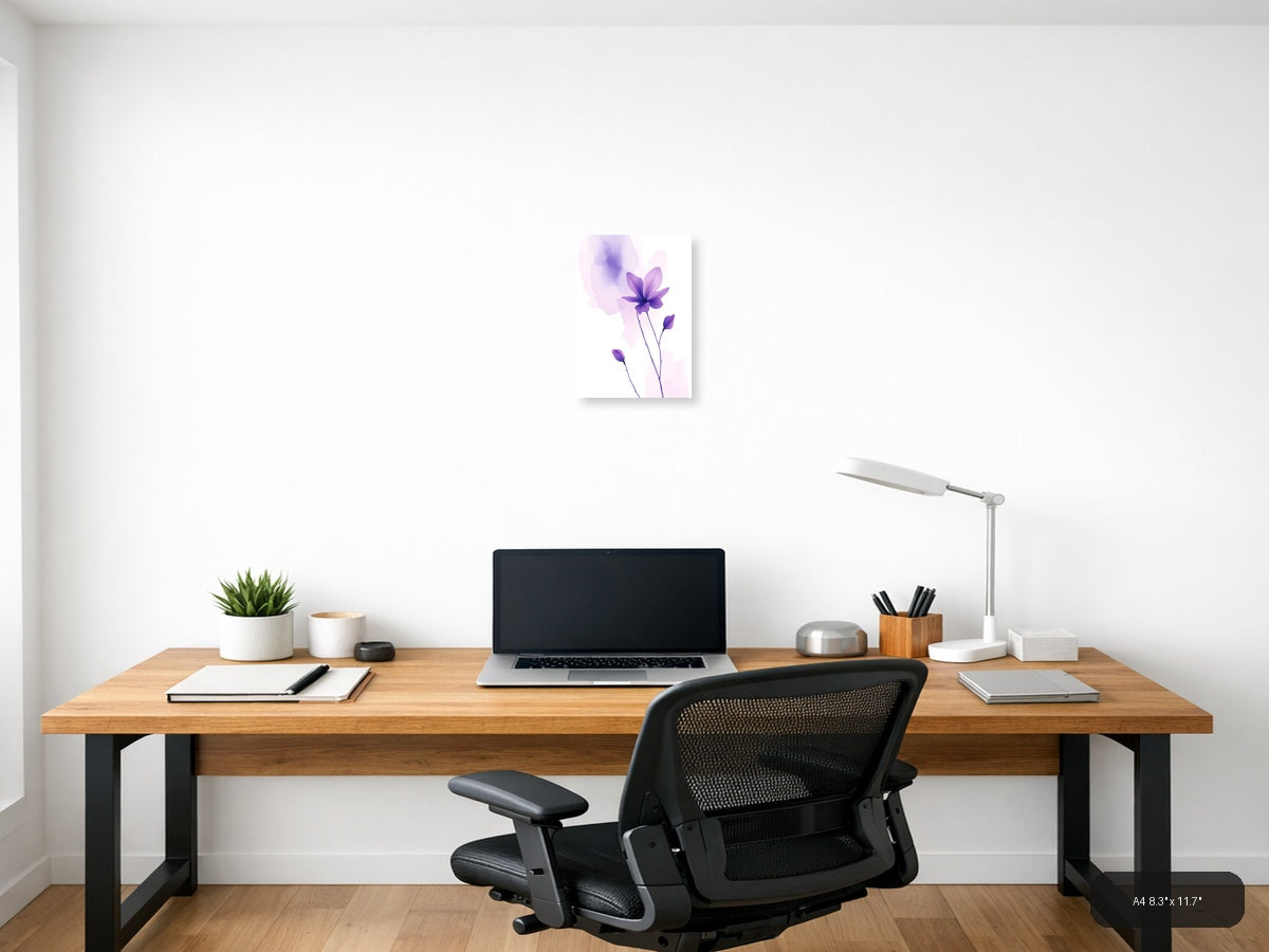 Purple Watercolor Cosmos Flowers Wall Art — A4 / Office