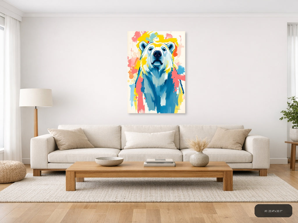 Abstract Polar Bear Portrait Colorful Splatter Wall Art — A1 / Living Room
