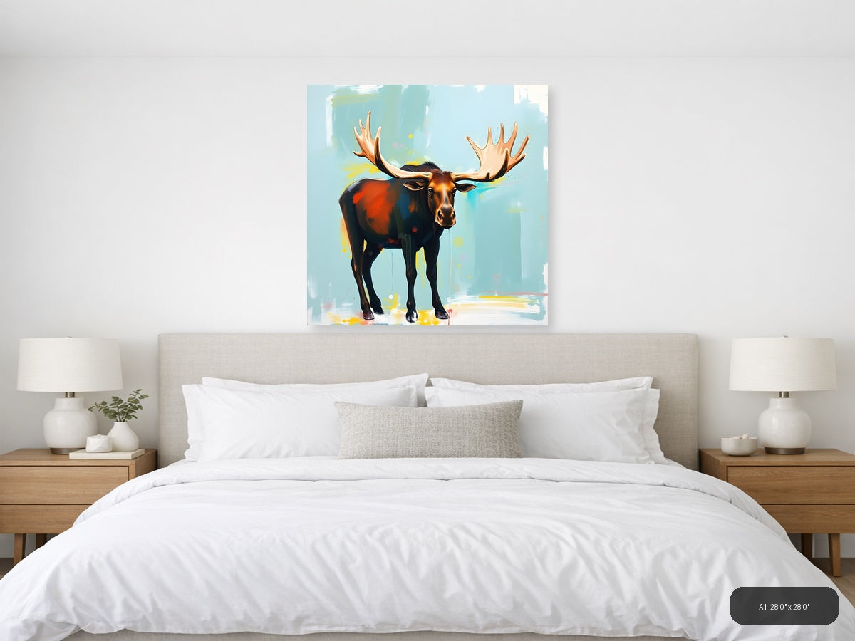 Abstract Moose with Golden Antlers Modern Wall Art — A1 / Bedroom