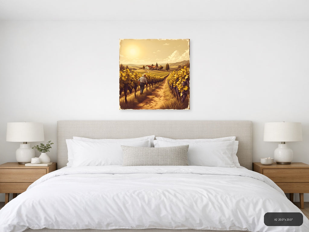 Vintage Vineyard Harvest Farmer Walking Path Wall Art — A2 / Bedroom