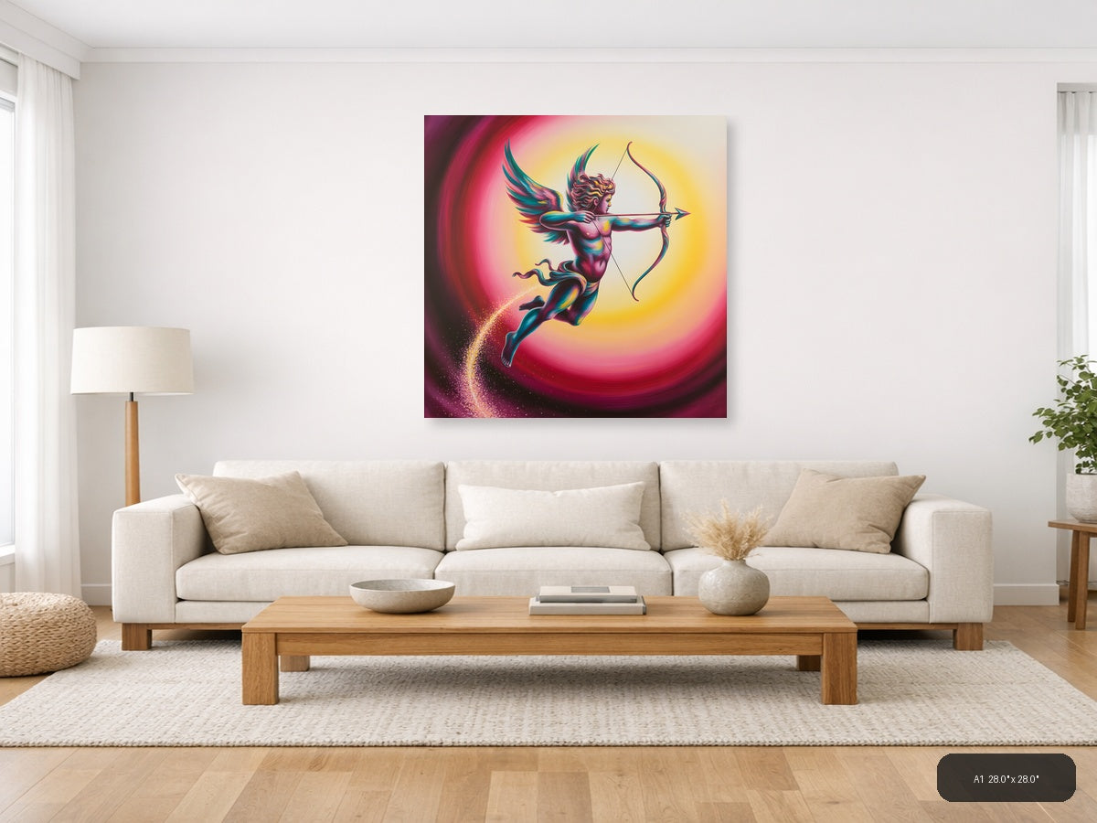 Colorful Cupid Angel with Bow Abstract Wall Art — A1 / Living Room
