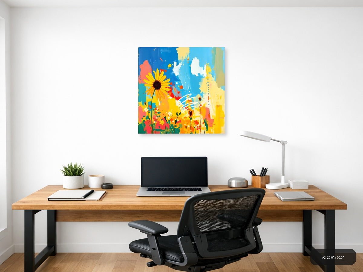 Abstract Sunflower Garden Blue Sky Wall Art — A2 / Office