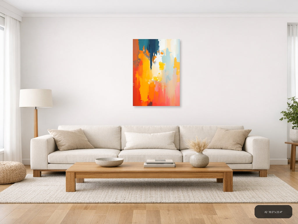 Abstract Colorful Splash Orange Blue Yellow Wall Art — A2 / Living Room