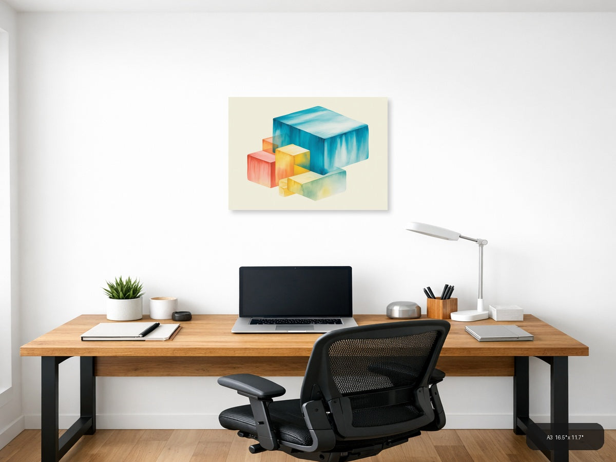Colorful Geometric Watercolor Blocks Wall Art — A3 / Office