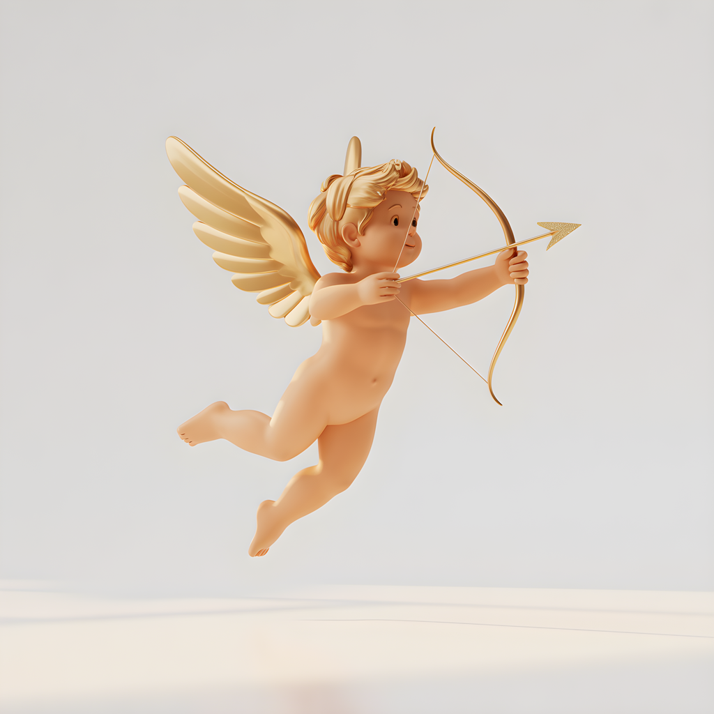 Golden Cupid with Bow and Arrow Minimalist Wall Art