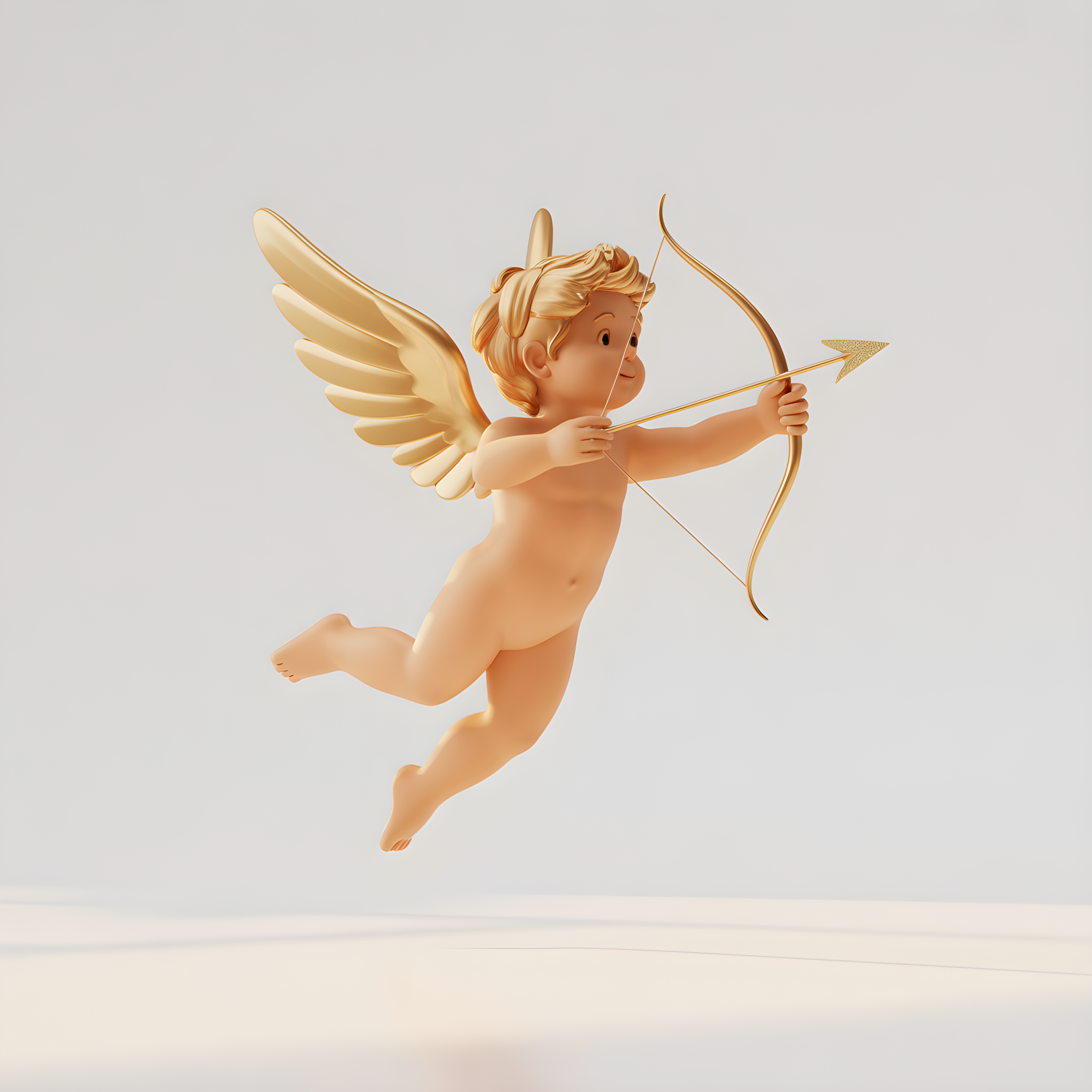 Golden Cupid with Bow and Arrow Minimalist Wall Art