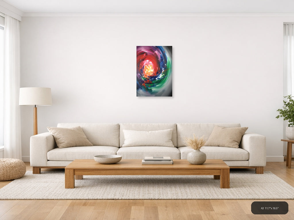 Radiant Cosmic Energy Abstract Spiral Wall Art — A3 / Living Room