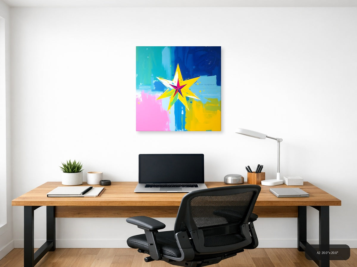 Vibrant Abstract Star Burst Colorful Wall Art — A2 / Office