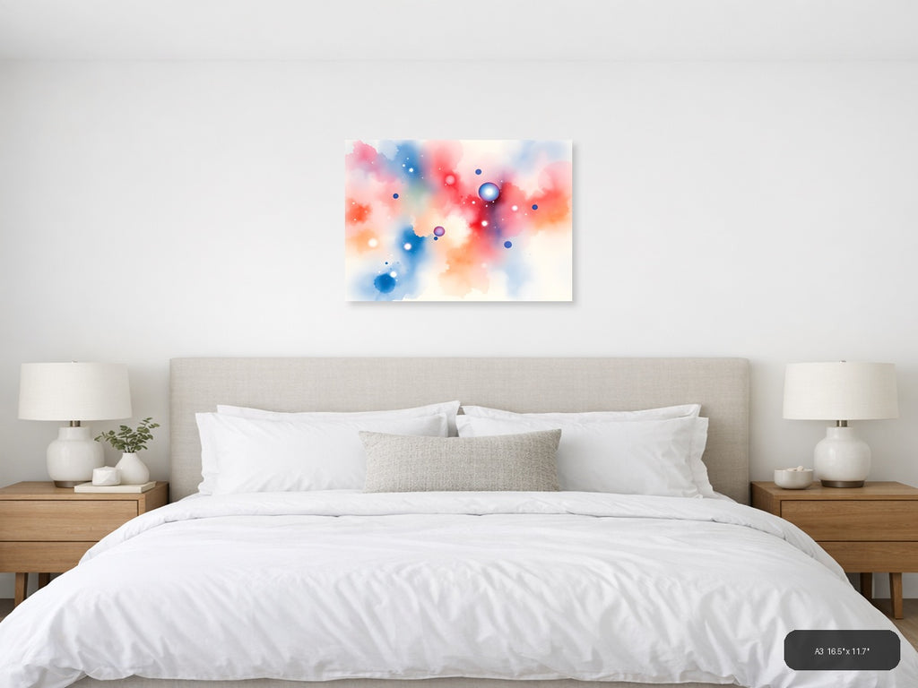 Abstract Watercolor Spheres in Pink & Blue Wall Art — A3 / Bedroom