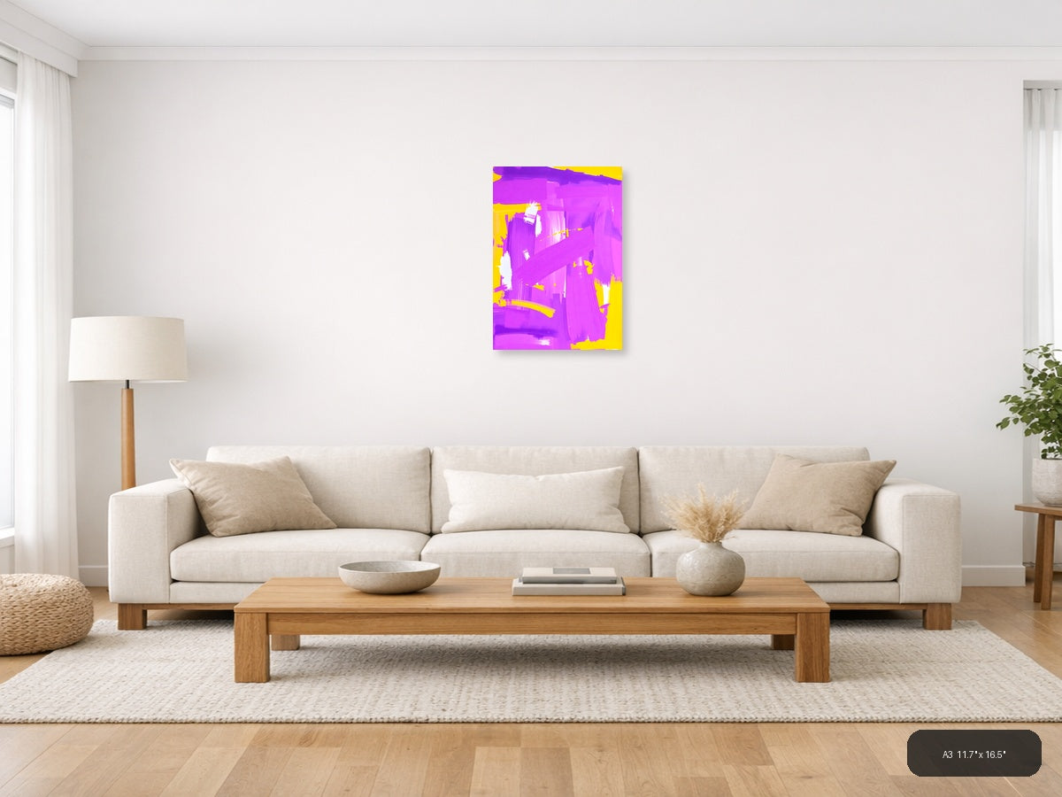 Vibrant Magenta & Yellow Abstract Paint Strokes Wall Art — A3 / Living Room