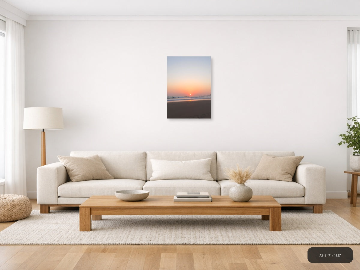 Minimalist Sunset Beach Ocean Waves Wall Art — A3 / Living Room
