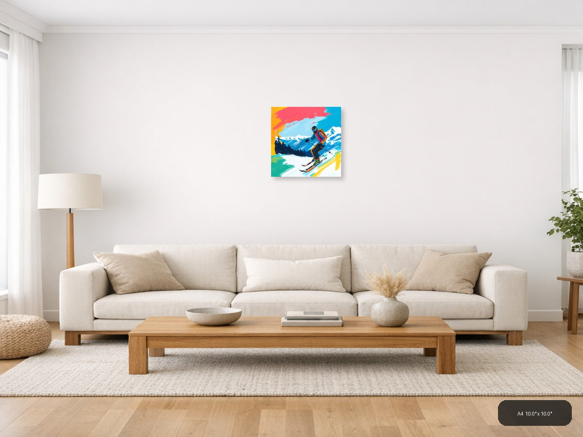 Abstract Skier Mountain Landscape Modern Wall Art — A4 / Living Room